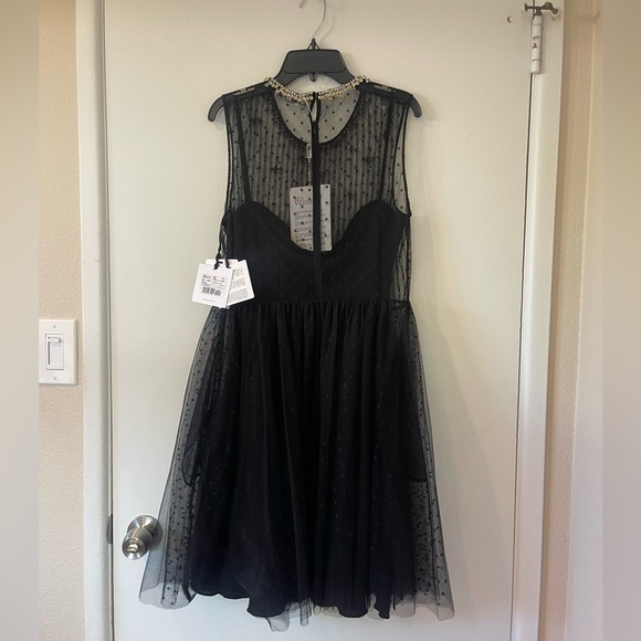 REDValentino Valentino Rhinestone-Embellished Black Tulle Mini Dress – Size 44 - Picture 16 of 16